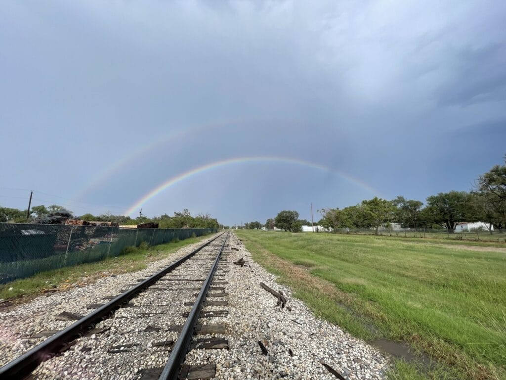 Rainbow over Railroad Tracks in Kansas